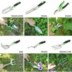 Cisea Ensemble D'outils De Jardin, Outils De Jardin En Aluminium Avec Sac De Jardin, Gants De Toilettage De Jardin, Débroussailleuse, Pelle De Jardin, Cadeau De Jardin (vert) -Motoculteur et accessoire Soldes 58082516 5